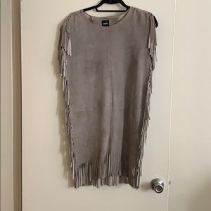 Genuine leather fringed mini dress